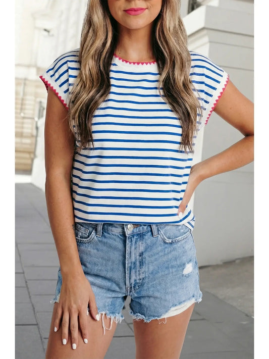 PREORDER: Stripe Contrast Cap Sleeve Tee | S-Xl