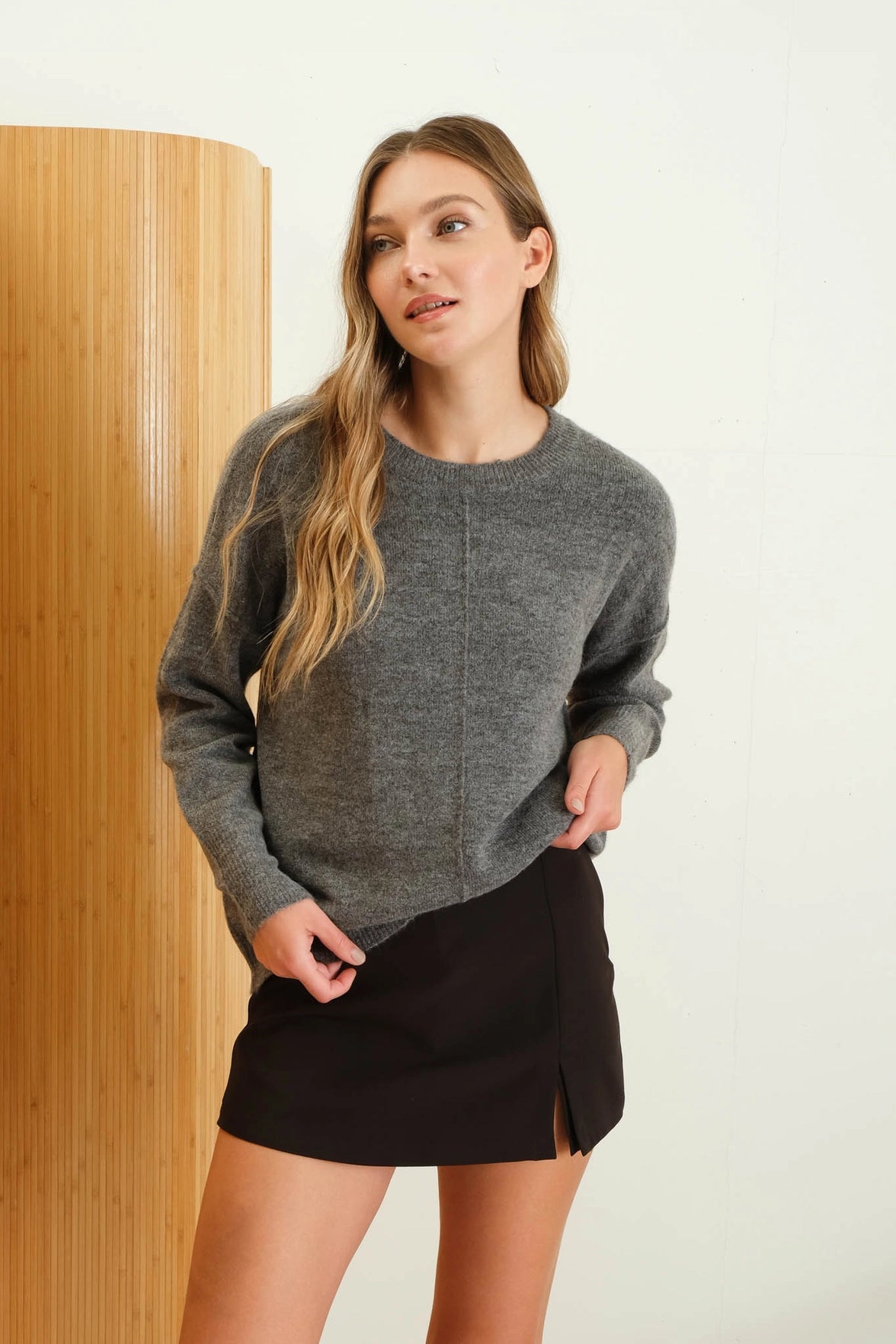 PREORDER: Solid Crewneck Front Seam Sweater