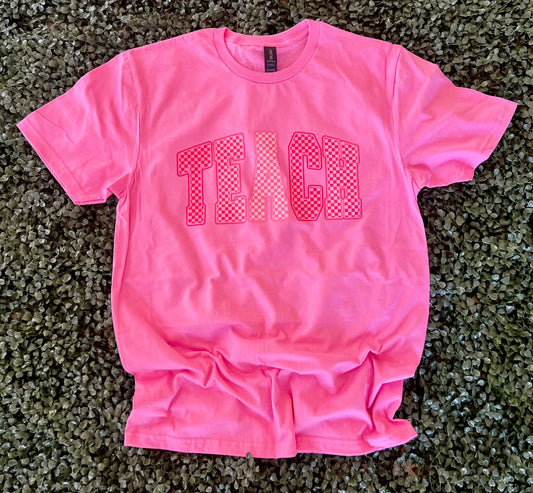 PREORDER: Teach Checkered Valentines Tee On Gildan Softstyle Azalea