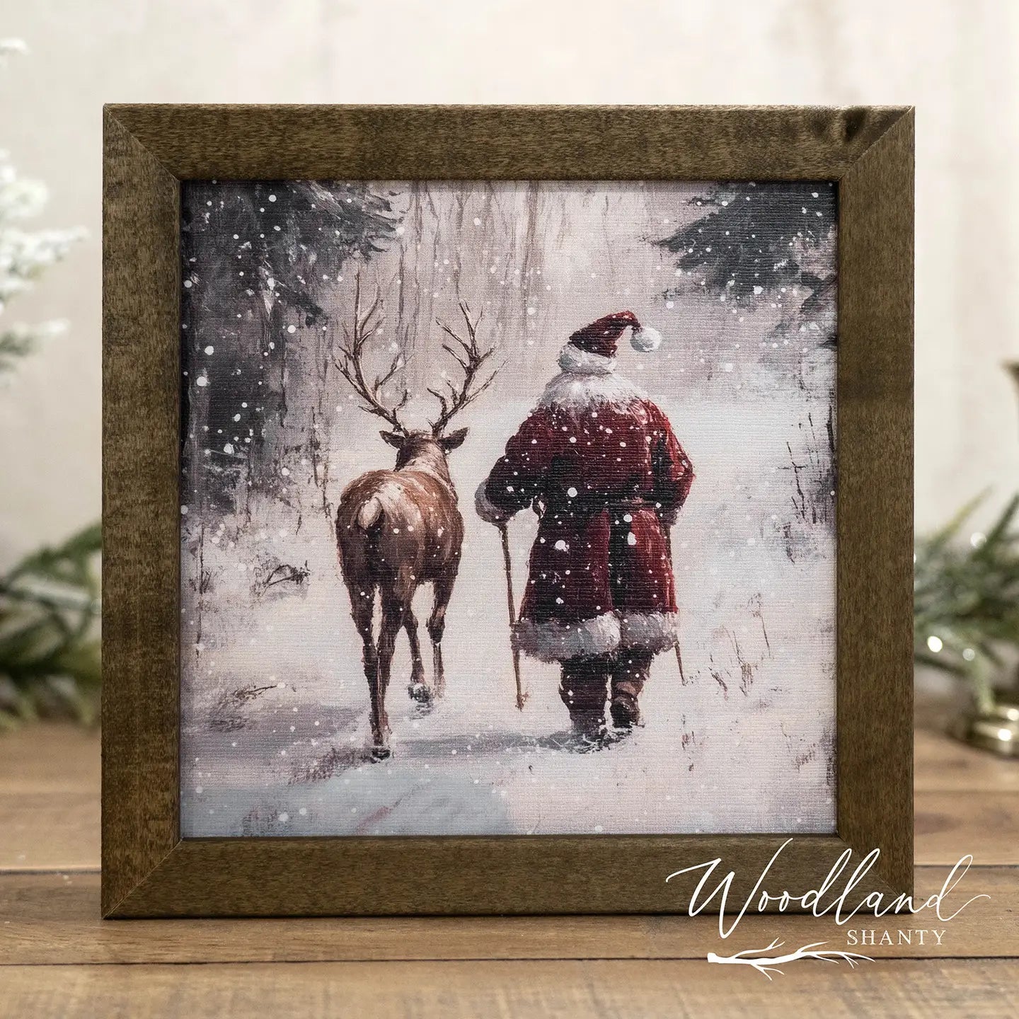 Santa and Reindeer Framed Shelf Sitter Sign