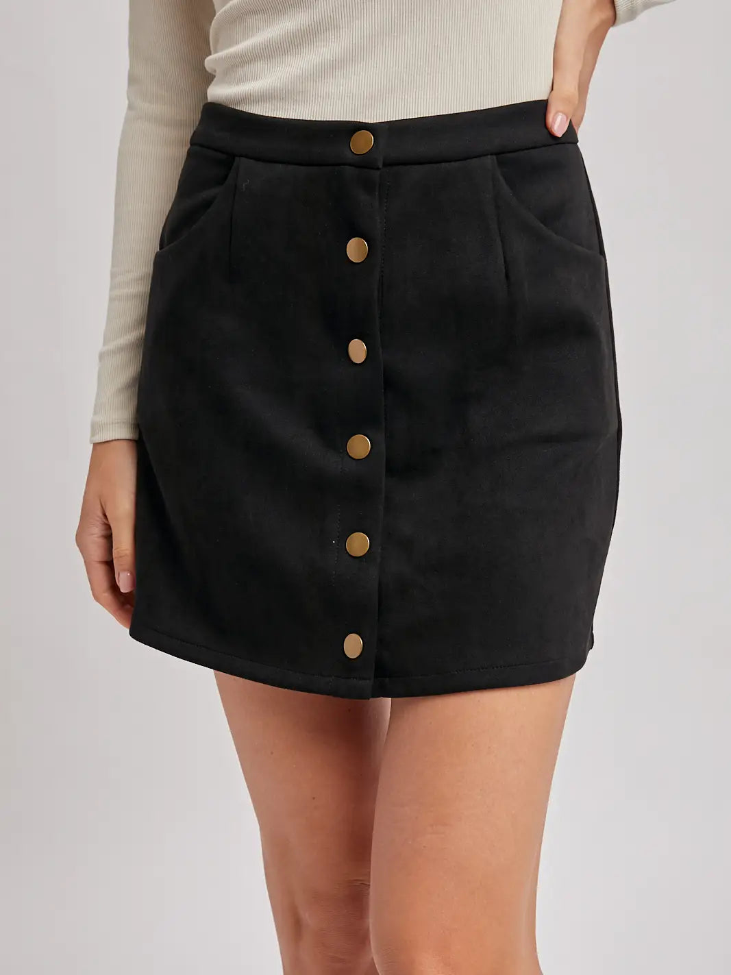PREORDER: Button Down Faux Suede Mini Skirts