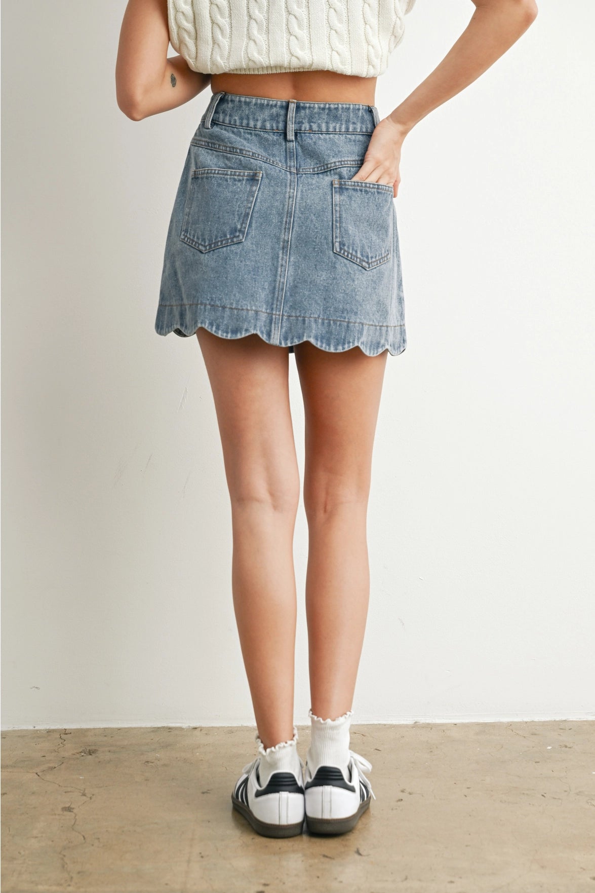 PREORDER: Buttoned Scallop Denim Skirt