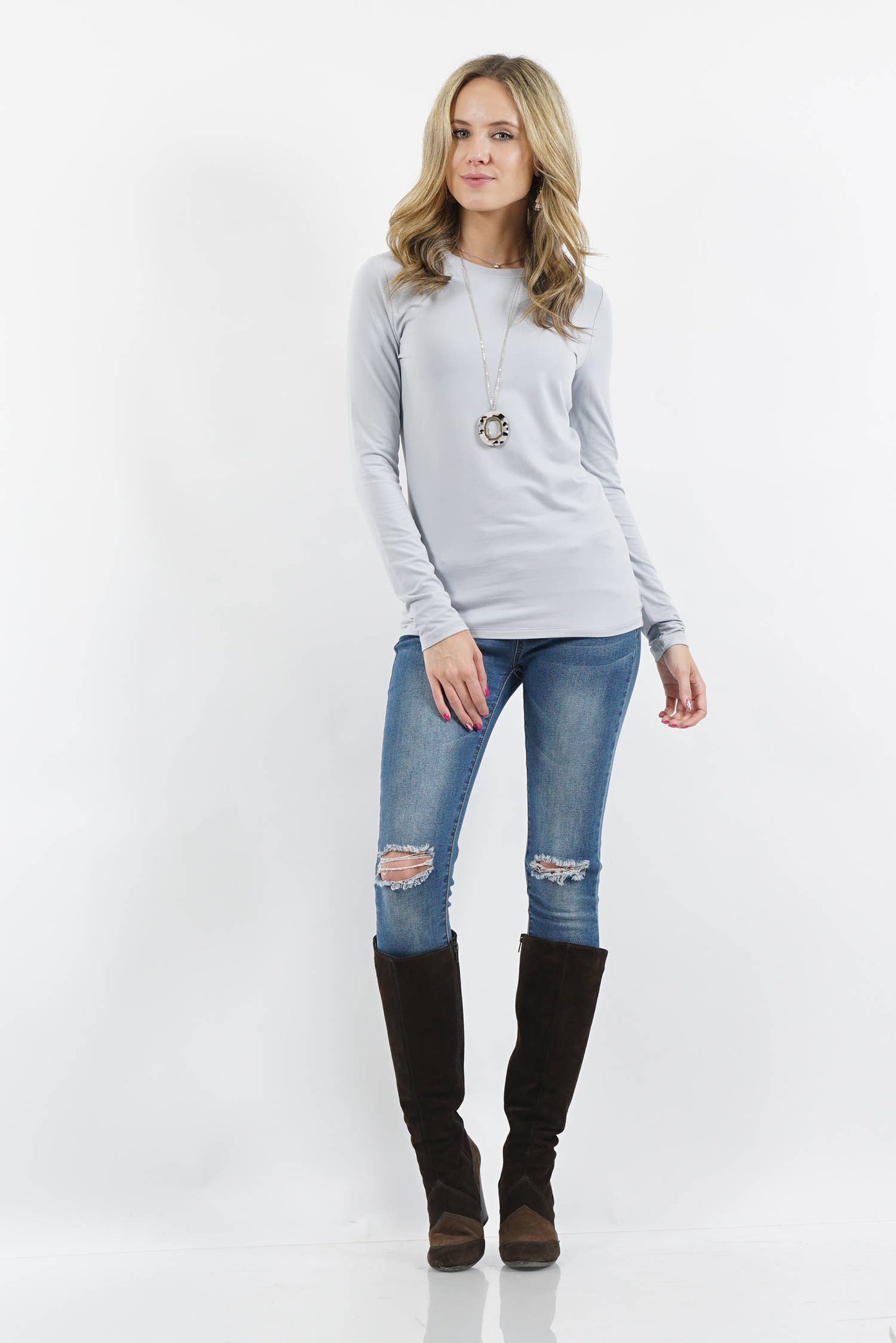 `Brushed Microfiber Long Sleeve Tee Zenana