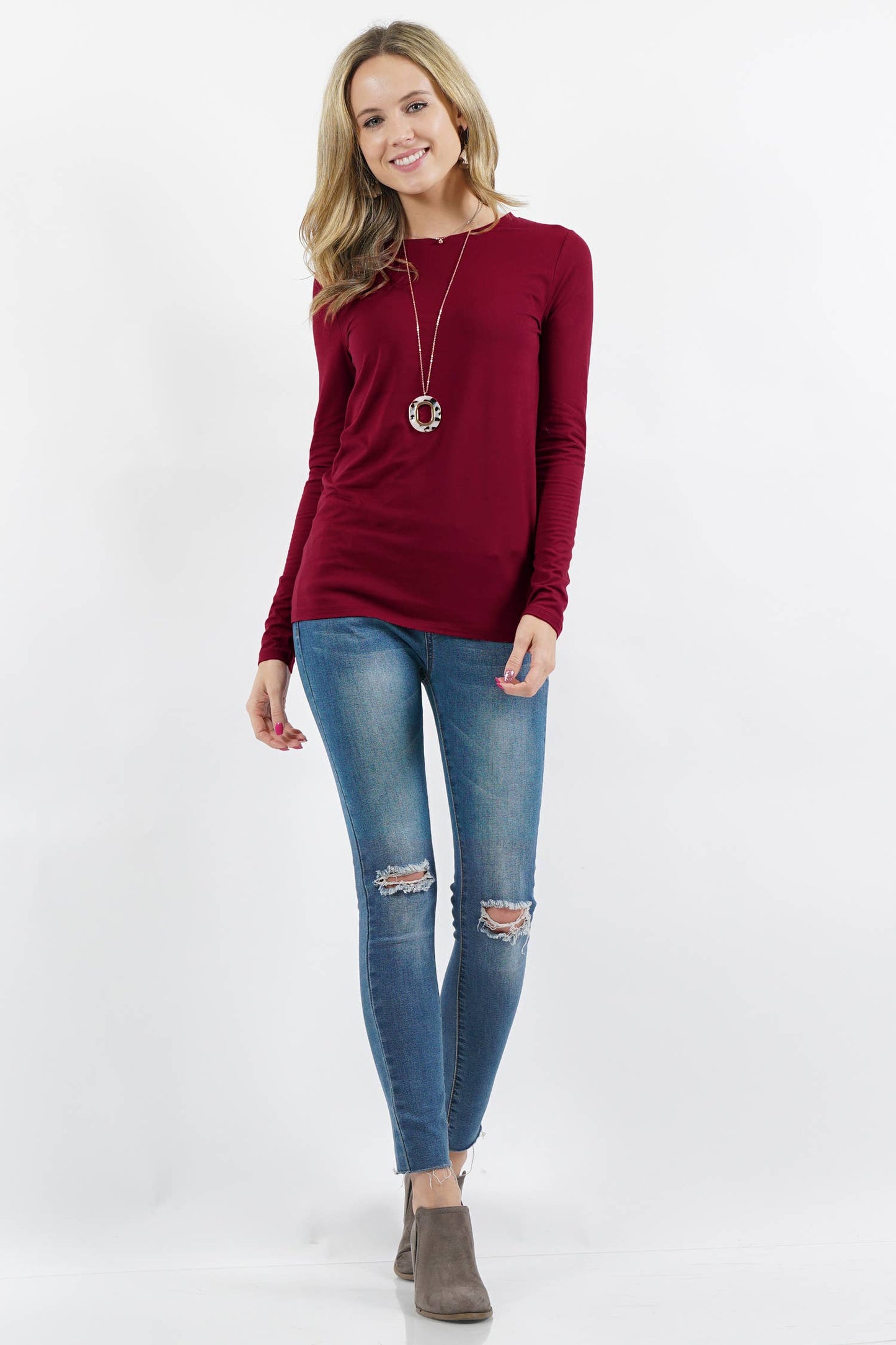 `Brushed Microfiber Long Sleeve Tee Zenana