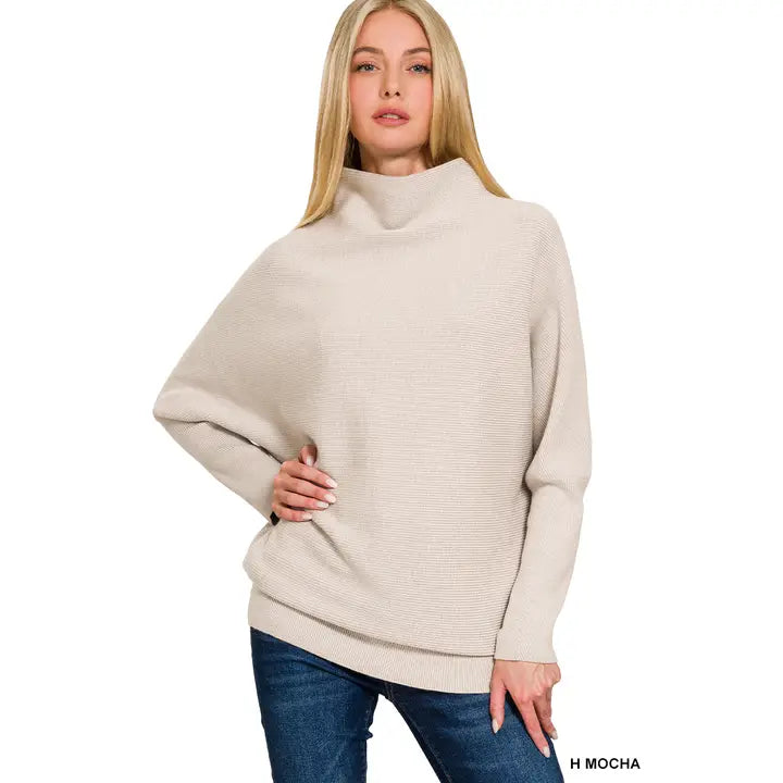 Viscose Dolman Sleeve Mock Neck Sweater