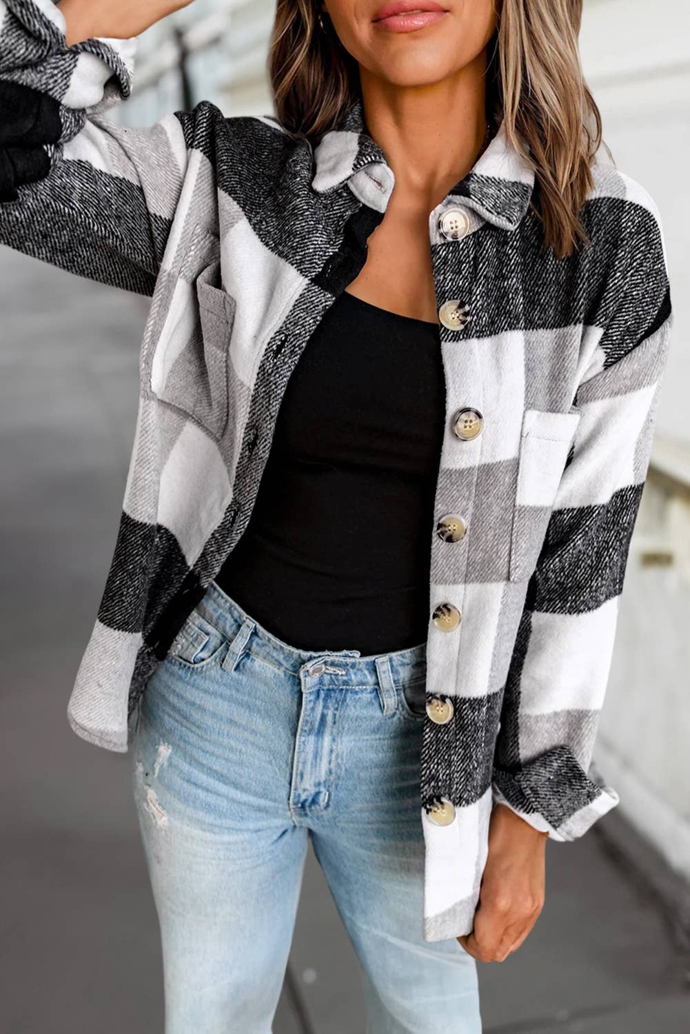 Plaid Color Block Long Sleeve Jacket | S-XL