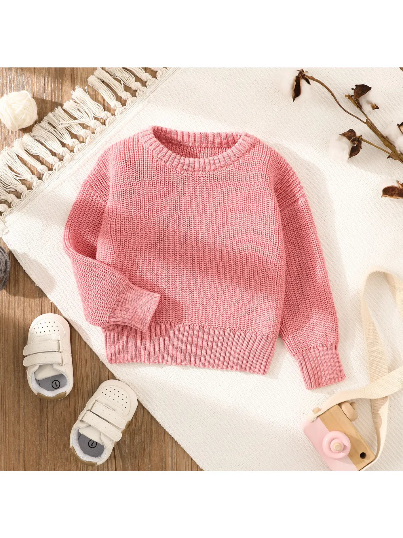 PREORDER: Baby Solid Long Sleeve Knitted Sweater Pullover