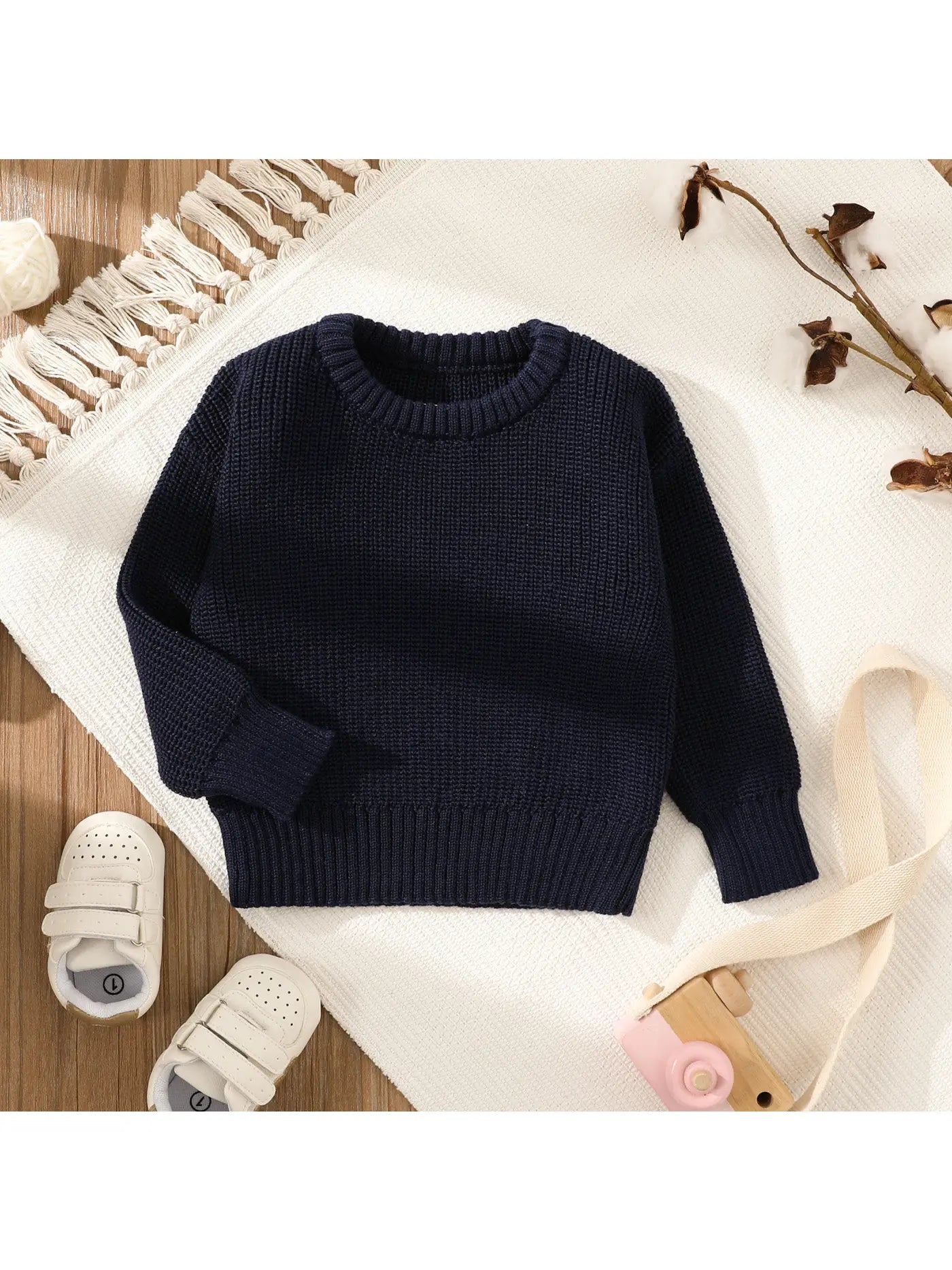 PREORDER: Baby Solid Long Sleeve Knitted Sweater Pullover