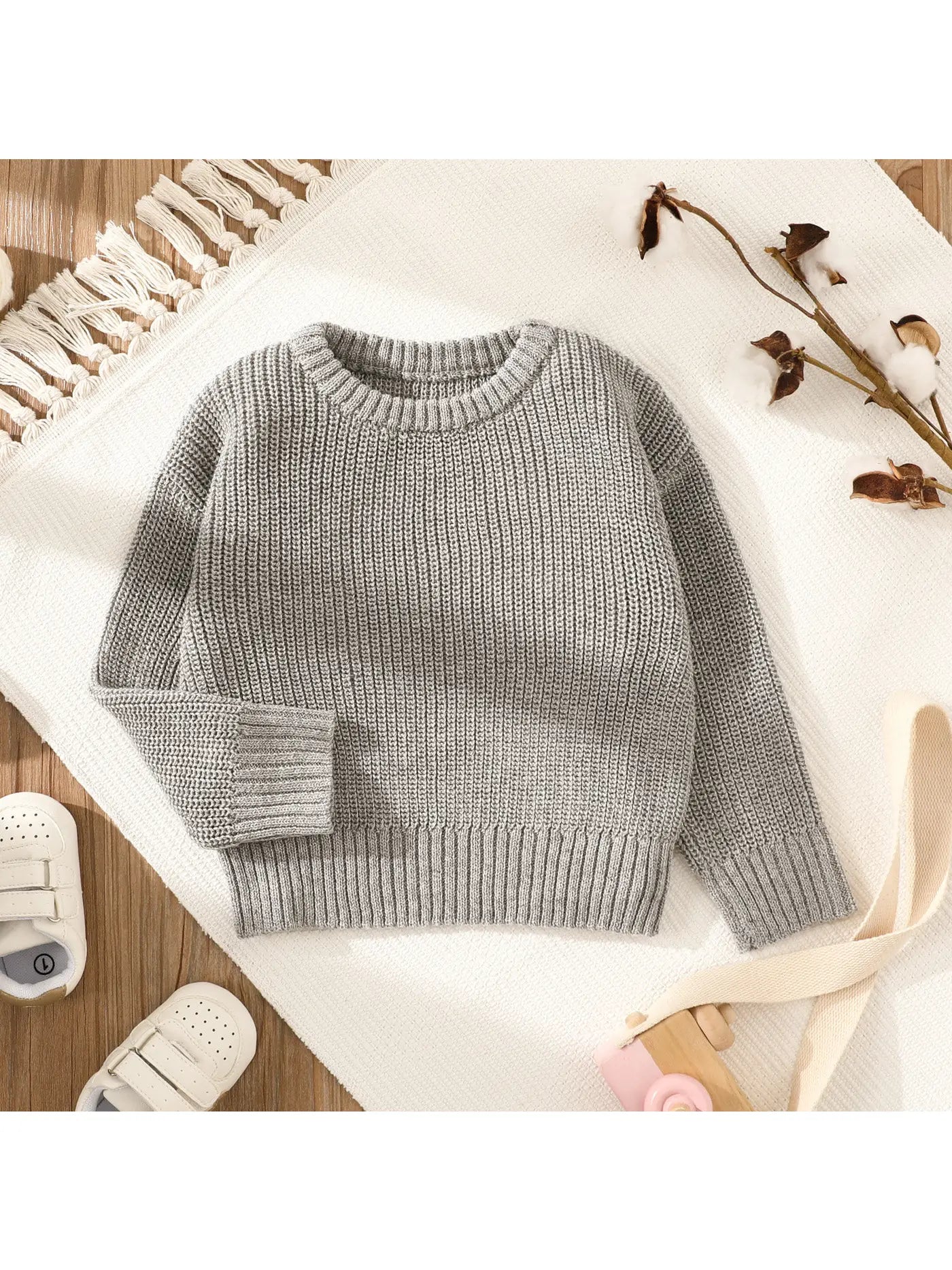 PREORDER: Baby Solid Long Sleeve Knitted Sweater Pullover