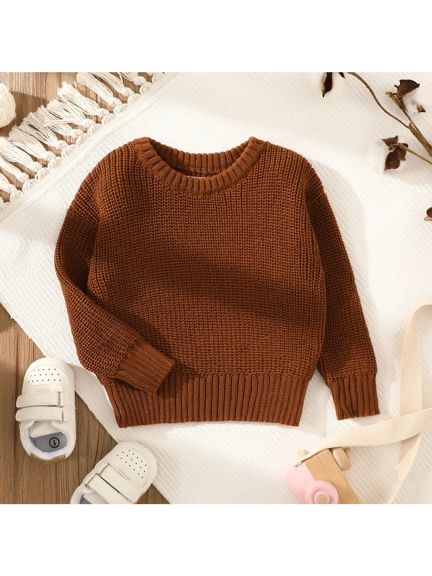 PREORDER: Baby Solid Long Sleeve Knitted Sweater Pullover