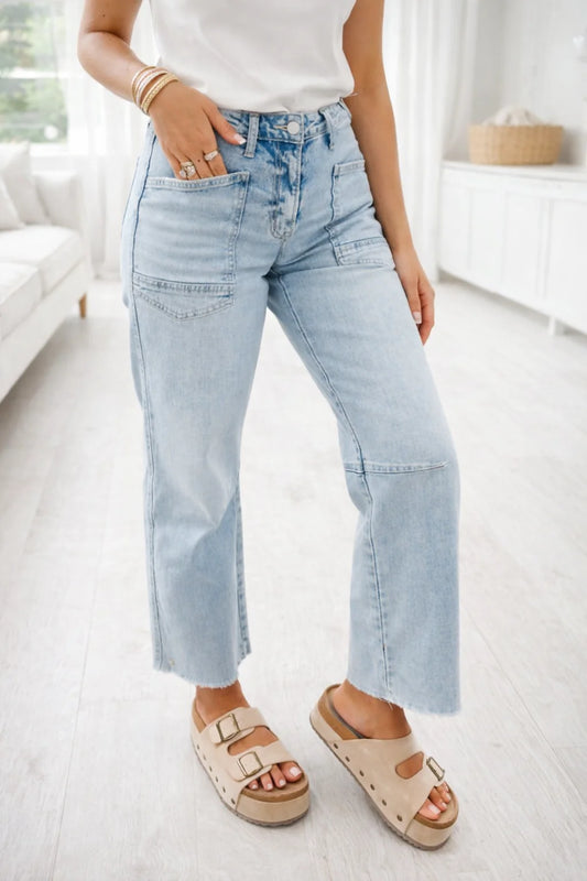 PREORDER: Blue Frayed Cropped Jeans