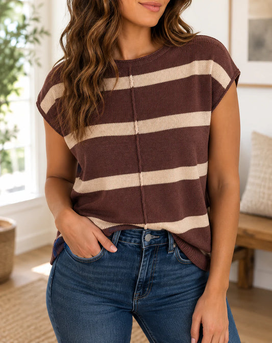 PREORDER: Brown Stripe Knit Sweater