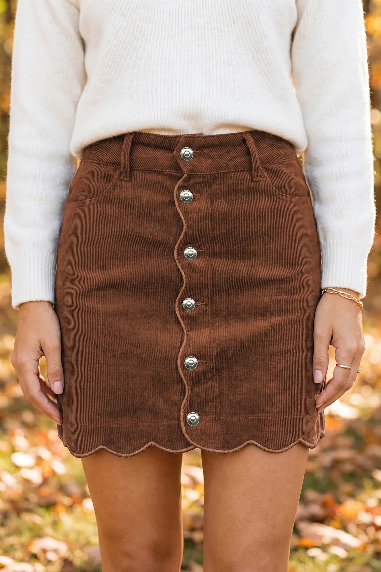 PREORDER: Coffee Button Corduroy Skirt