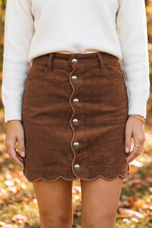PREORDER: Coffee Button Corduroy Skirt