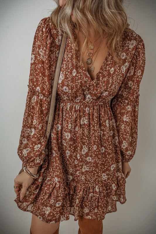 PREORDER: Ashley Boho Floral Puff Sleeve Mini Dress