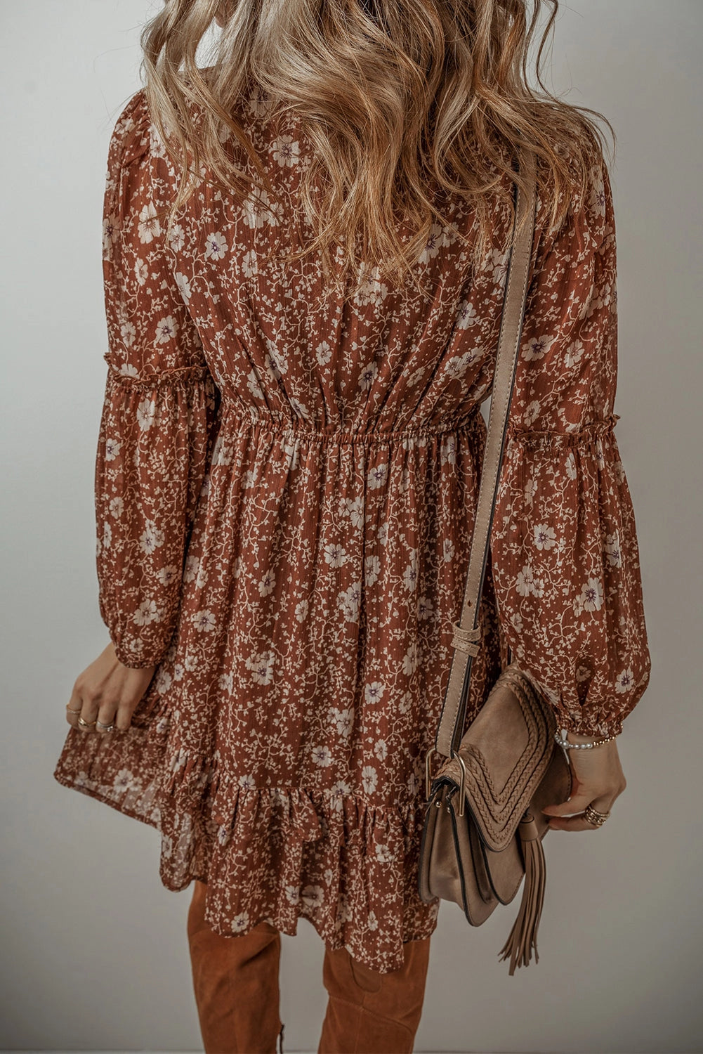 PREORDER: Ashley Boho Floral Puff Sleeve Mini Dress