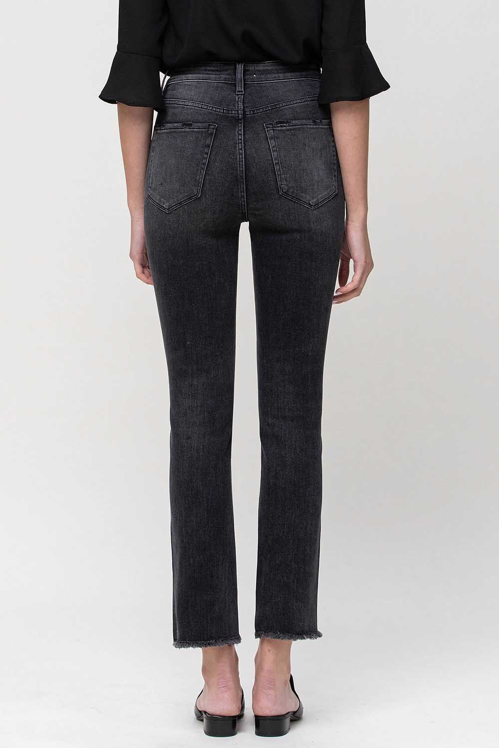 PREORDER: High Rise Unbalance Hem Crop Slim Straigh Jeans