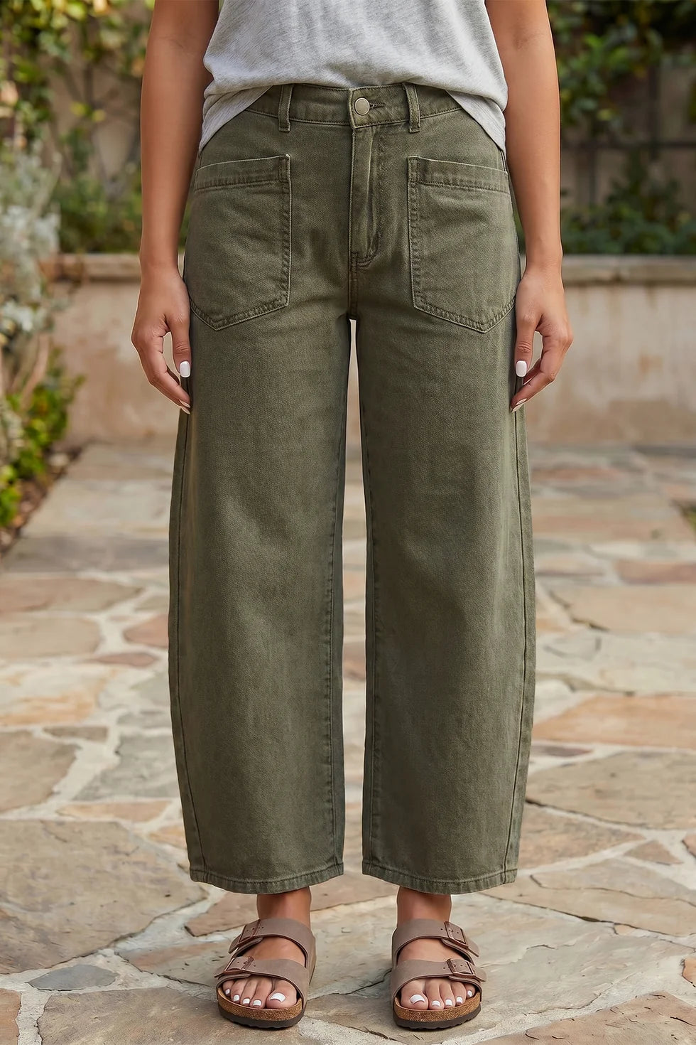 PREORDER: Green Ankle Length Barrel Jeans