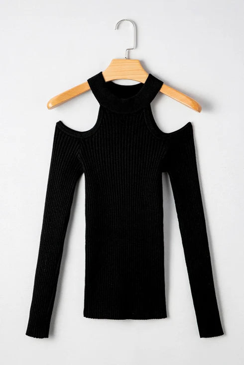 PREORDER: Black Ribbed Cold Shoulder