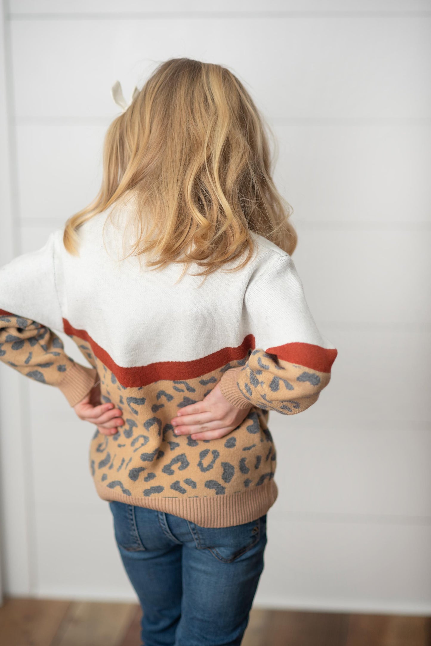 PREORDER: Kids Leopard & Rust V Color Block Fall Sweater