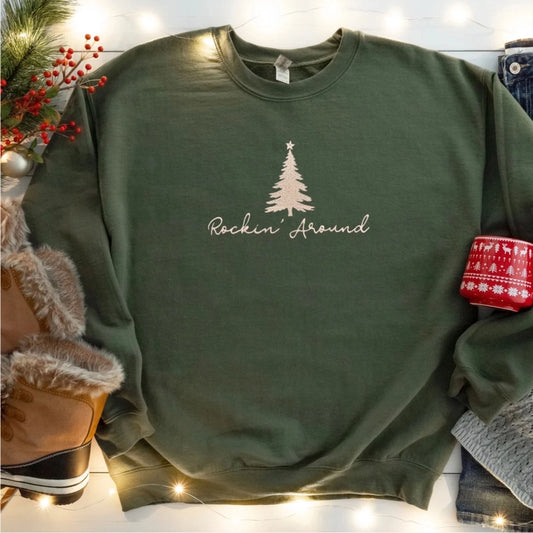 Christmas Rockin' Around Embroidered Sweatshirt