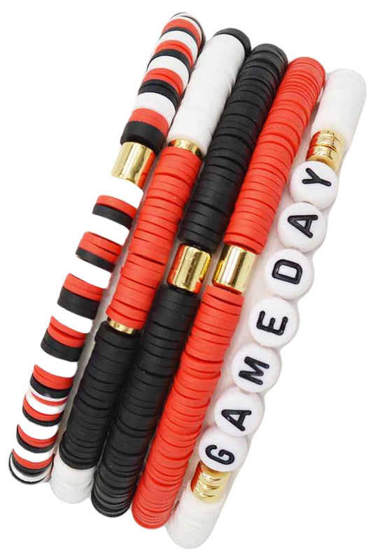 Red Black Game Day Multiple Bracelets Set