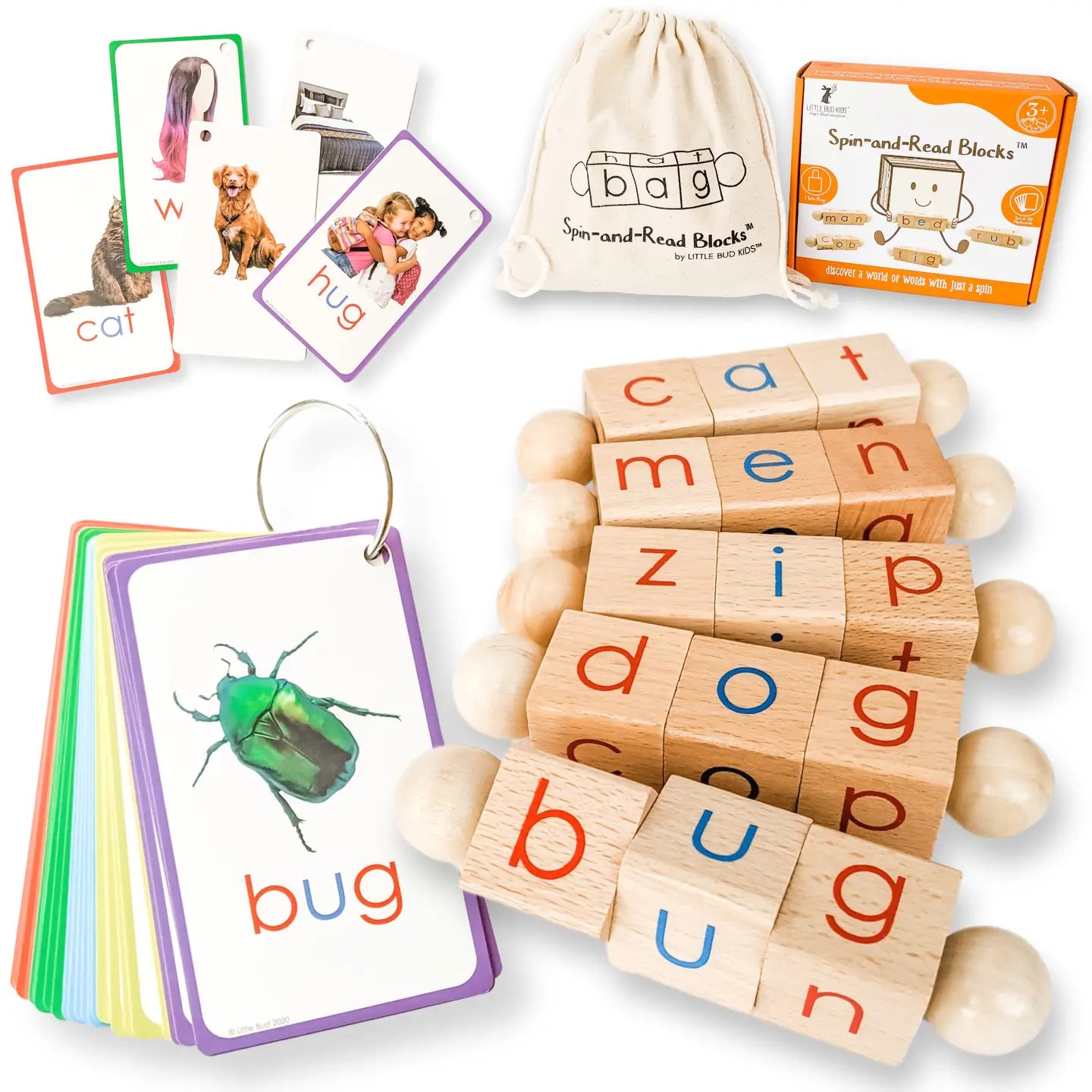 PREORDER: Spin-And-Read Montessori Phonetic Reading Blocks & Cvc Cards