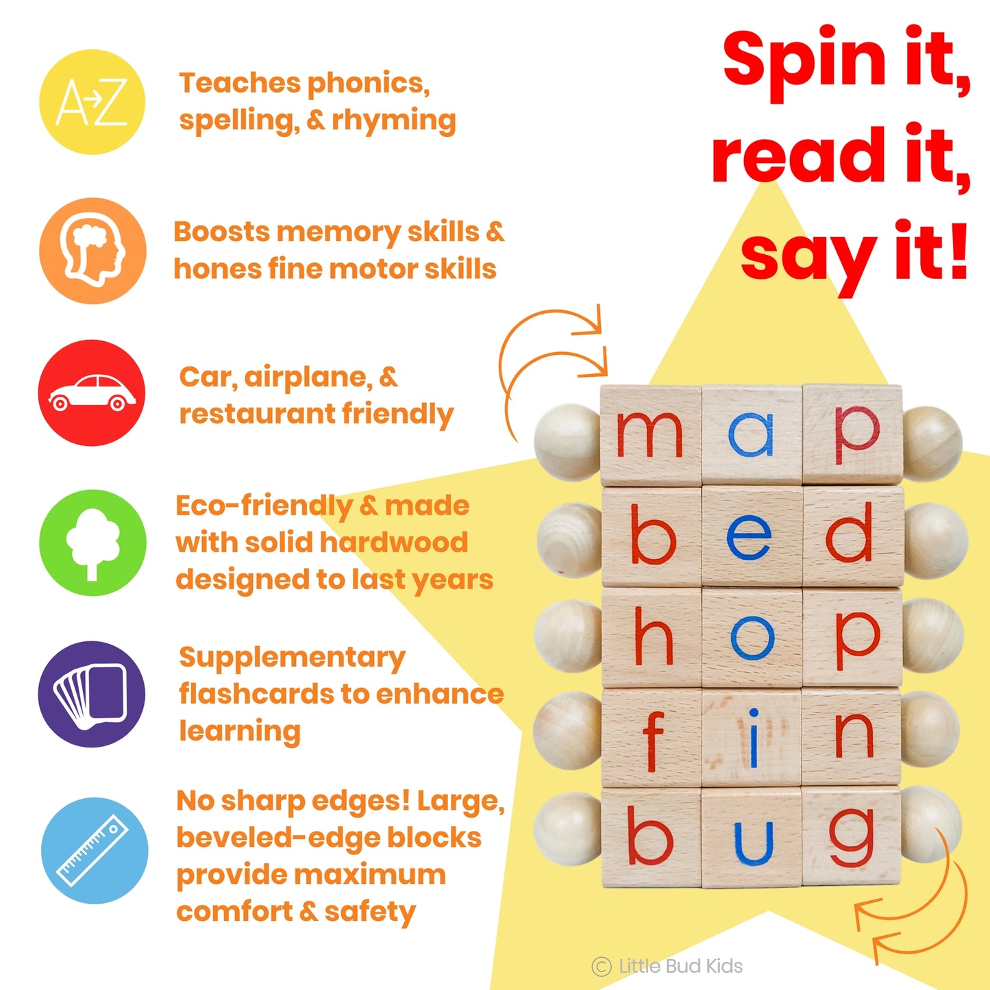 PREORDER: Spin-And-Read Montessori Phonetic Reading Blocks & Cvc Cards