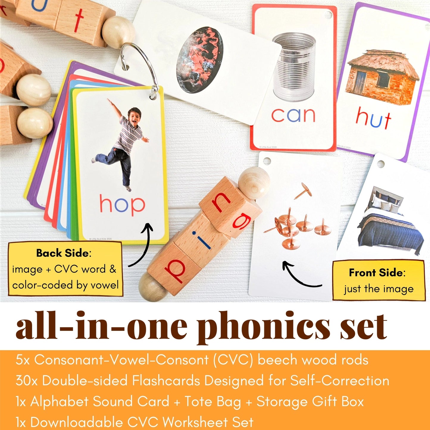 PREORDER: Spin-And-Read Montessori Phonetic Reading Blocks & Cvc Cards