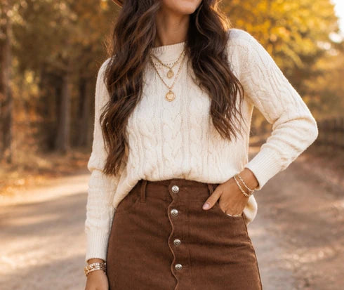 PREORDER: Beige Cable Knit Sweater