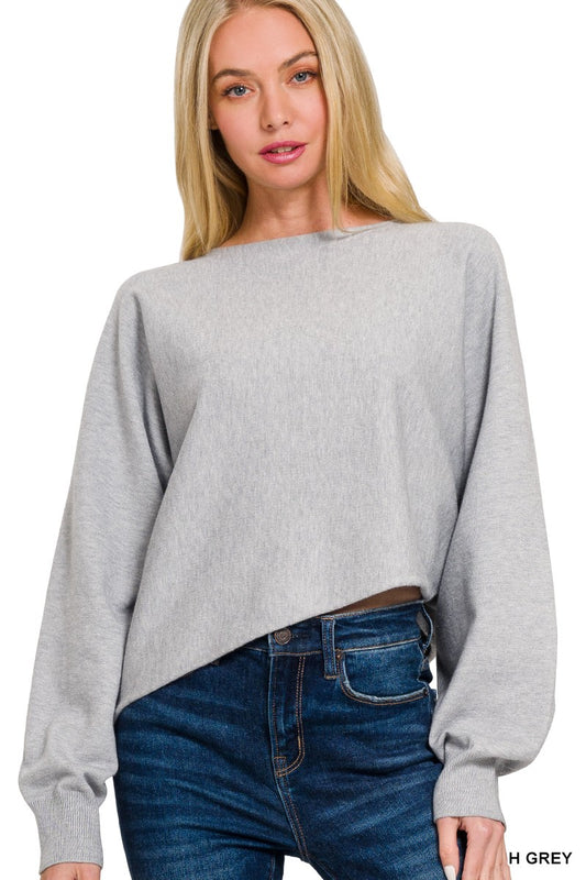 PREORDER: Zenana Viscose Asymmetric Hem and Sleeve Sweater