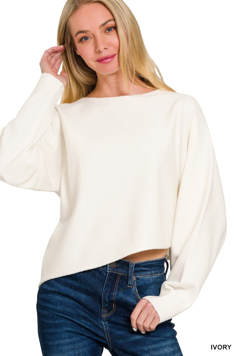 PREORDER: Zenana Viscose Asymmetric Hem and Sleeve Sweater