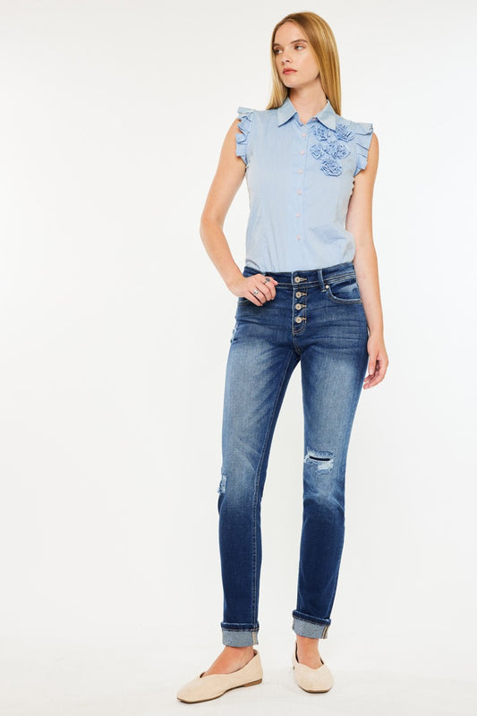 PREORDER: KanCan Cuffed Skinny Straight Leg Jeans