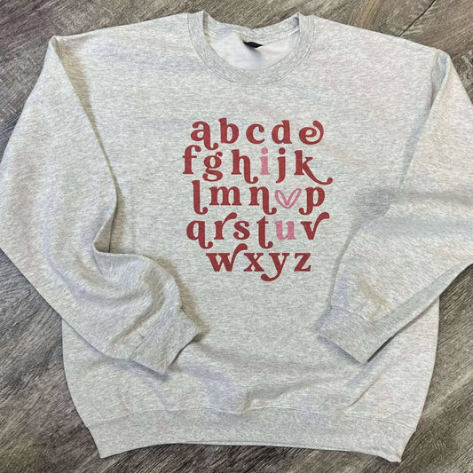PREORDER: Abcd I Love U - Valentine's Day On Ash Gray Sweatshirt