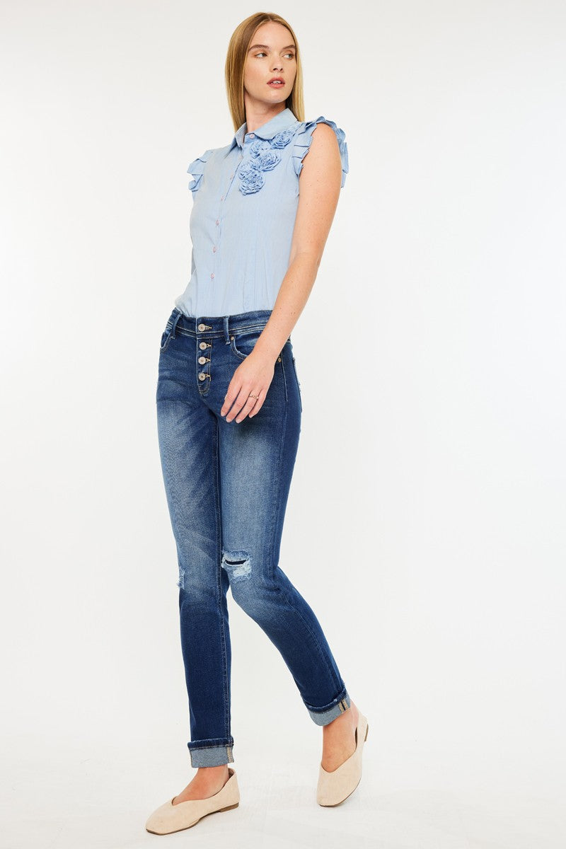 PREORDER: KanCan Cuffed Skinny Straight Leg Jeans