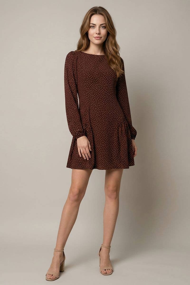 DROP WAIST POLKA DOT MINI DRESS W/ 3/4 SLV - 28478D
