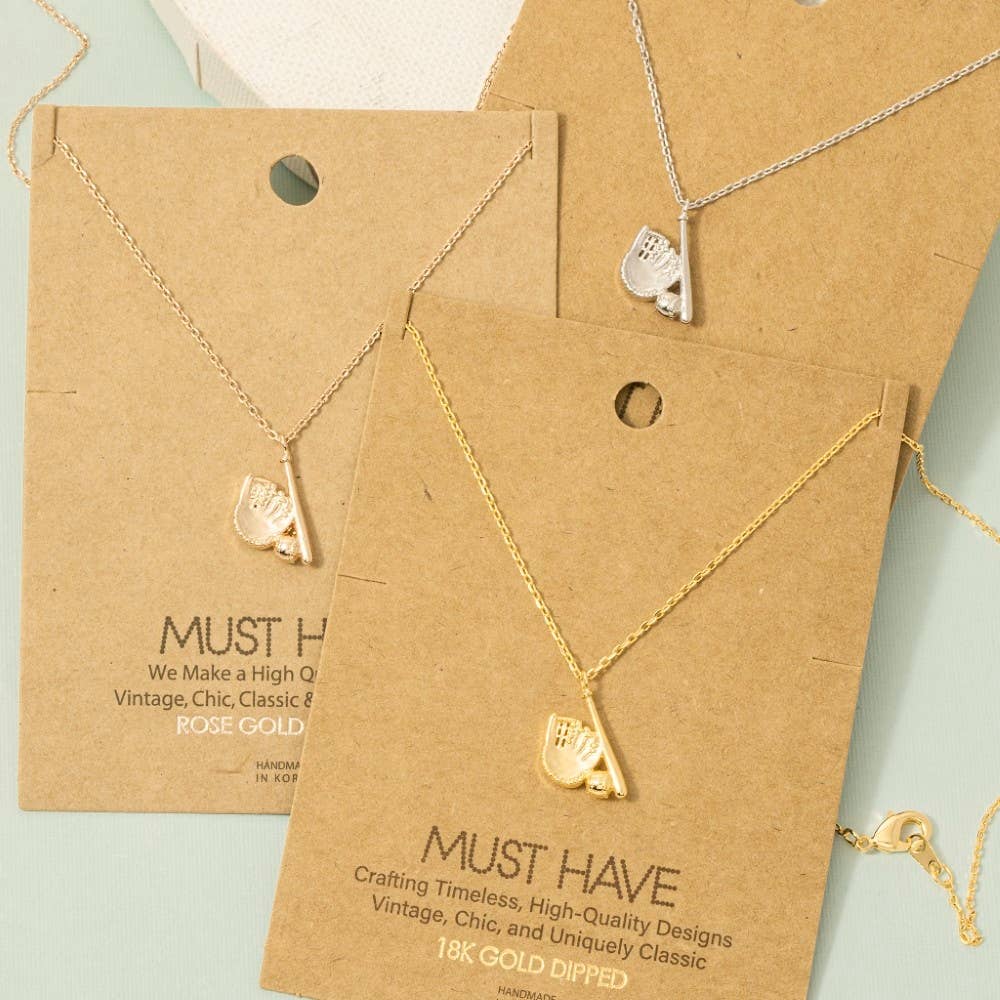 Game Day Gold Dipped Baseball Themed Pendant Necklace