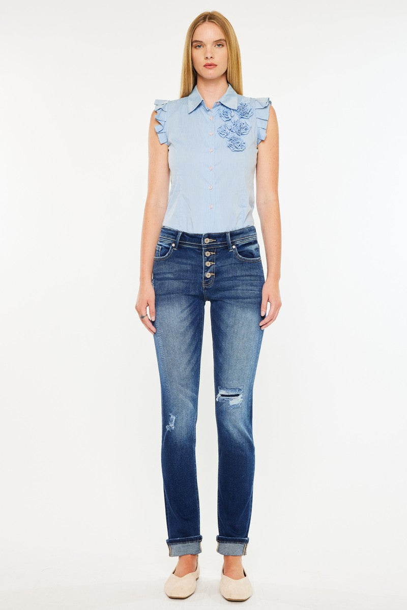 PREORDER: KanCan Cuffed Skinny Straight Leg Jeans