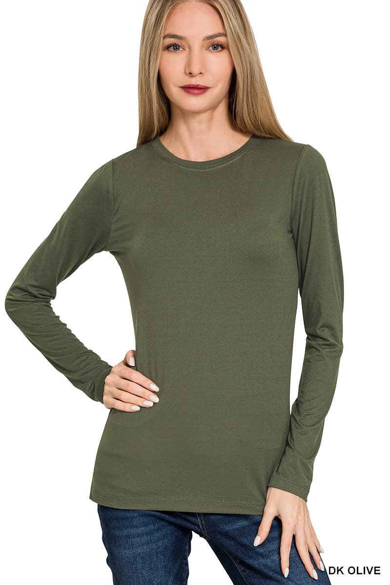 `Brushed Microfiber Long Sleeve Tee Zenana