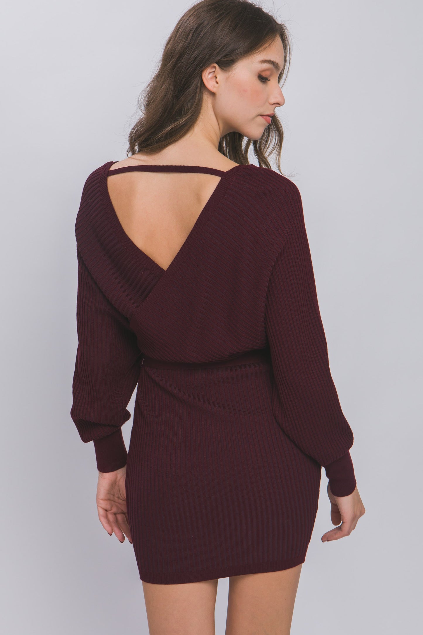 PREORDER: Off Shoulder Wrap Belted Ribbed Knit Dress