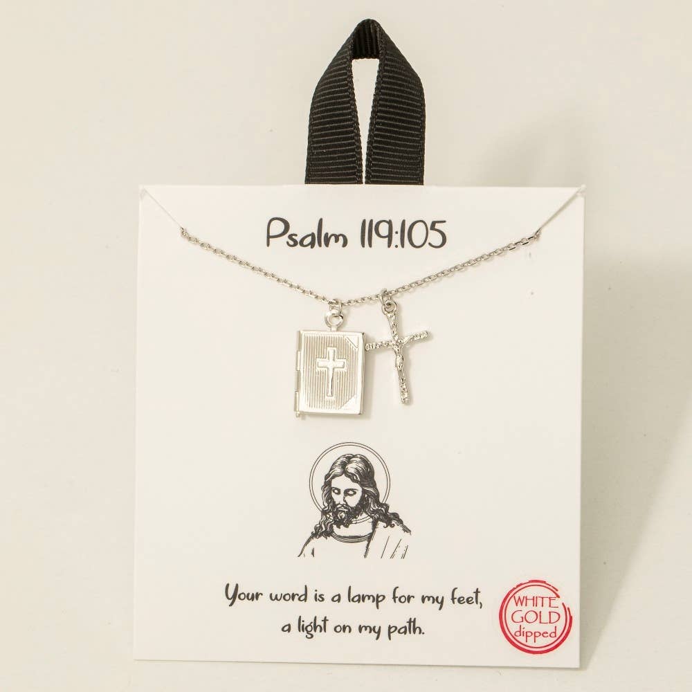 Gold Dipped Crucifix And Bible Locket Pendant Necklace