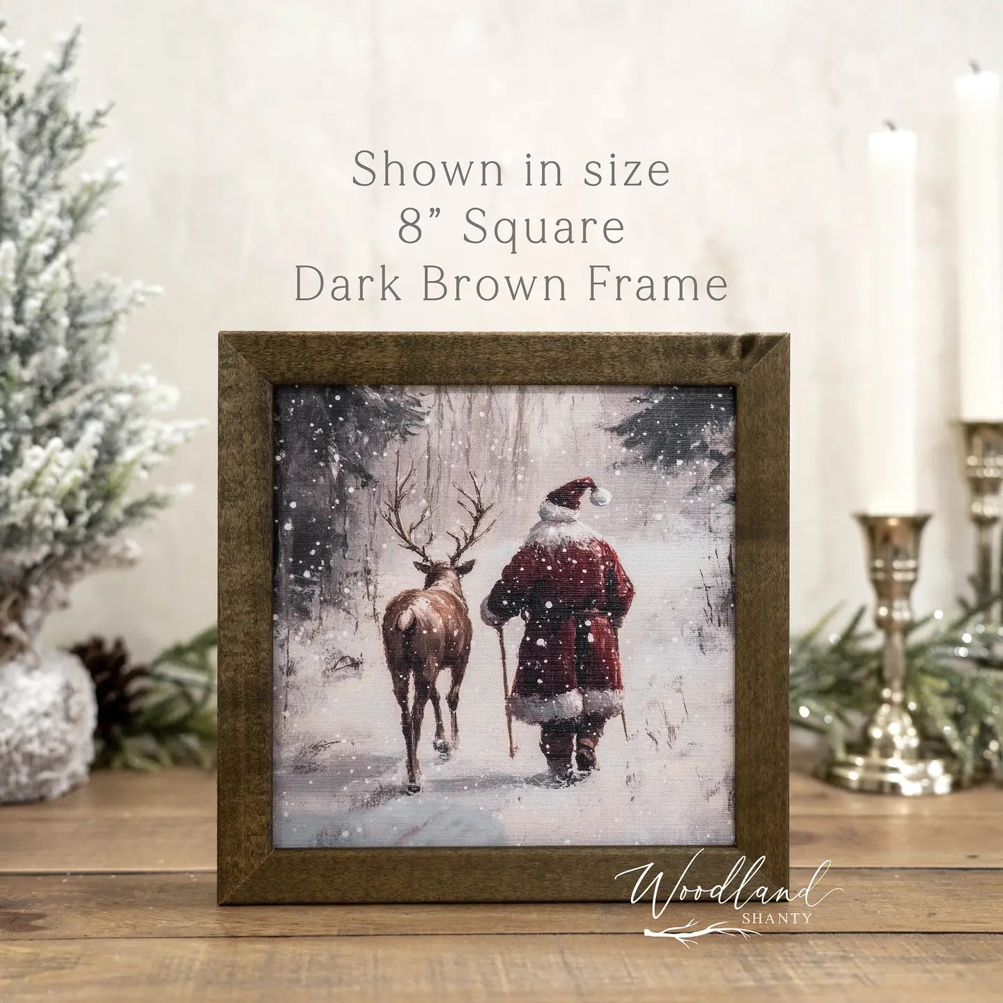 Santa and Reindeer Framed Shelf Sitter Sign