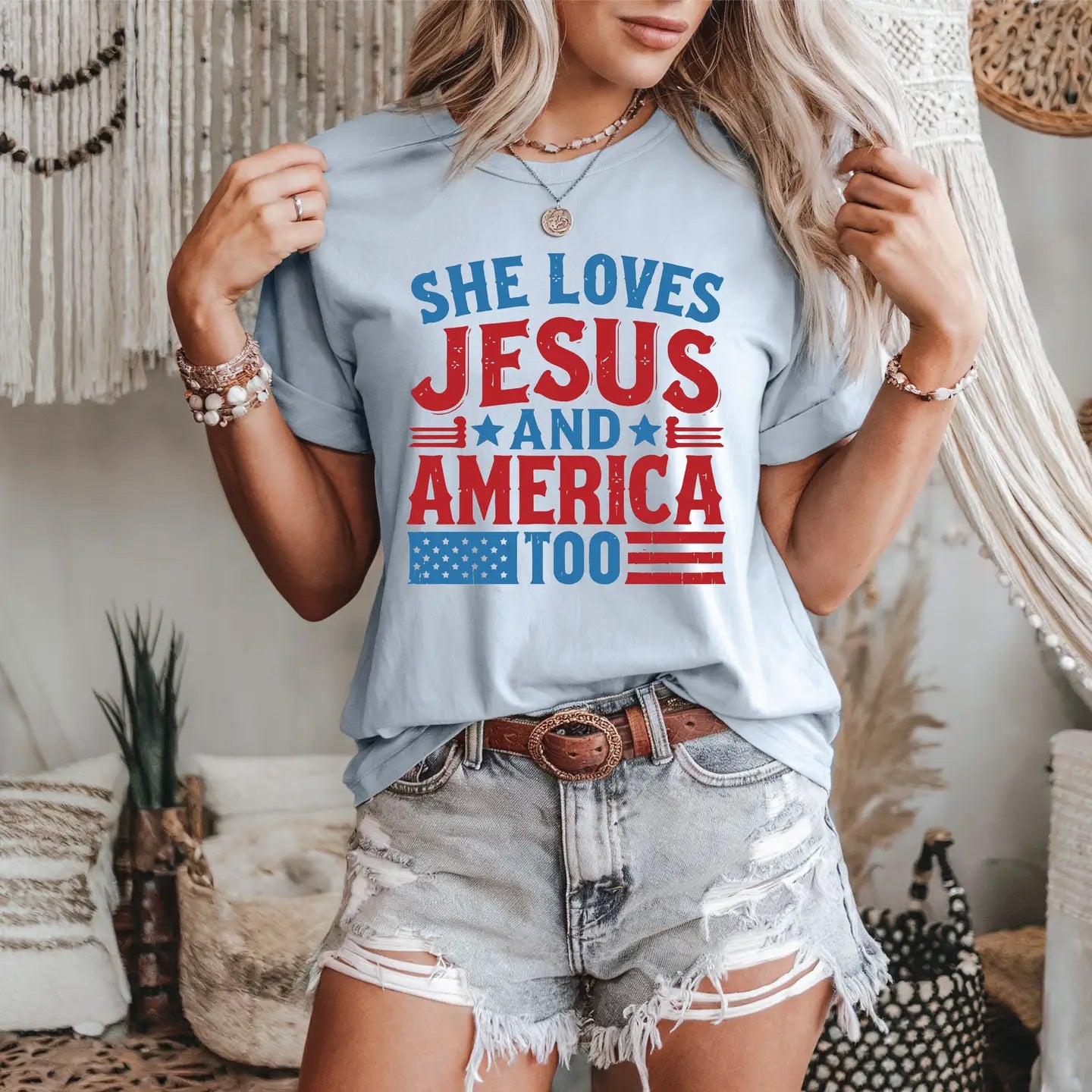 PREORDER: She Loves Jesus and America Too Patriotic Tee
