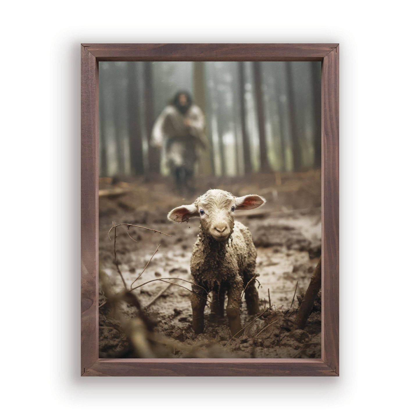 Jesus Running After Lost Lamb Framed Print