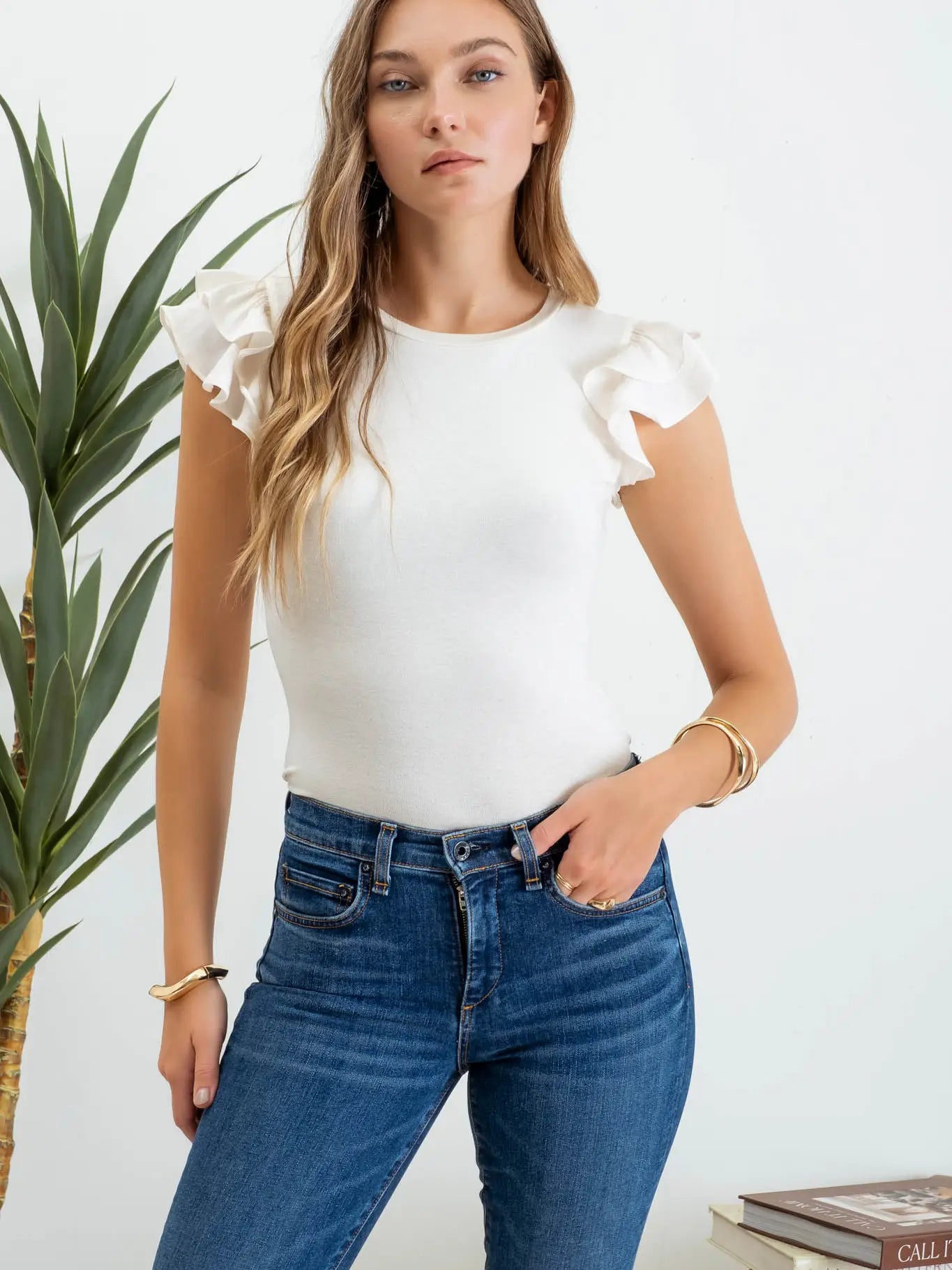 PREORDER: Ruffle Sleeve Knit Top