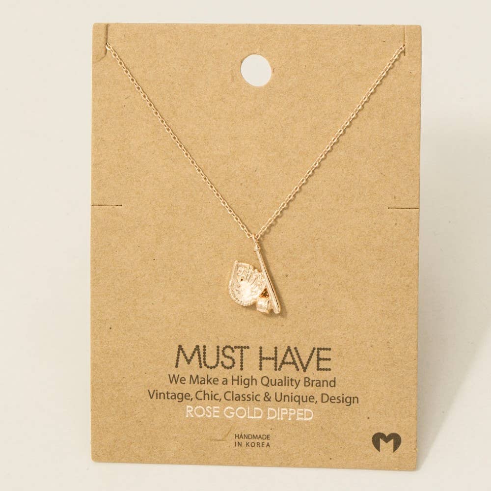 Game Day Gold Dipped Baseball Themed Pendant Necklace