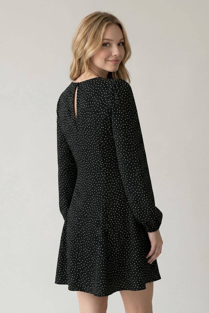 DROP WAIST POLKA DOT MINI DRESS W/ 3/4 SLV - 28478D