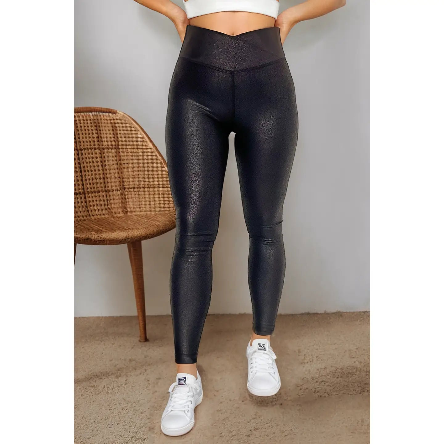 PREORDER: Crossed Dip Waist Sleek Leather Leggings