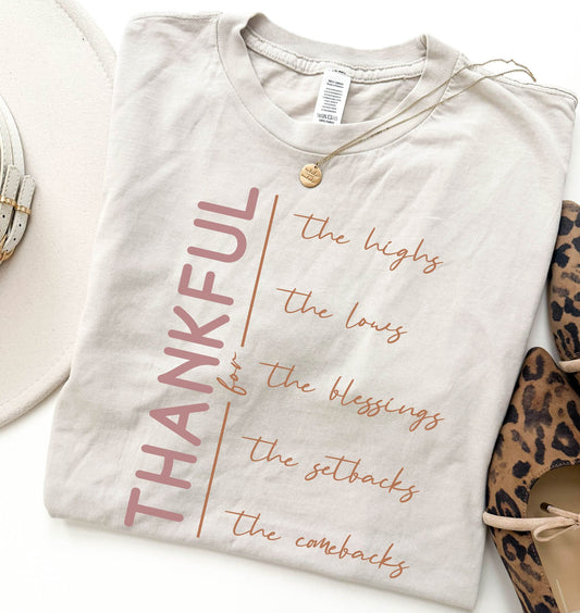 PREORDER: Thankful for highs and lows vintage wash tee